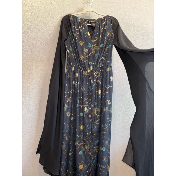 Unique Vintage Celestial Moon Stars Halloween Cosplay Maxi Dress Women’s M - Picture 6 of 6